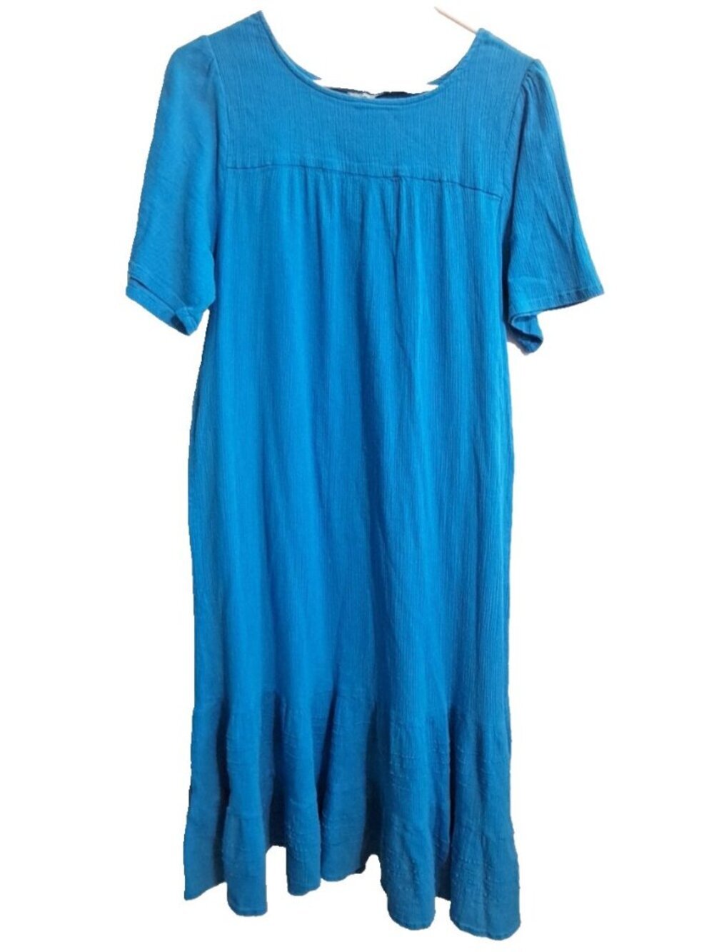 Phases Women's XL Blue Gauzy Cotton Dress Prairiecore Cottagecore Ruffled Hem